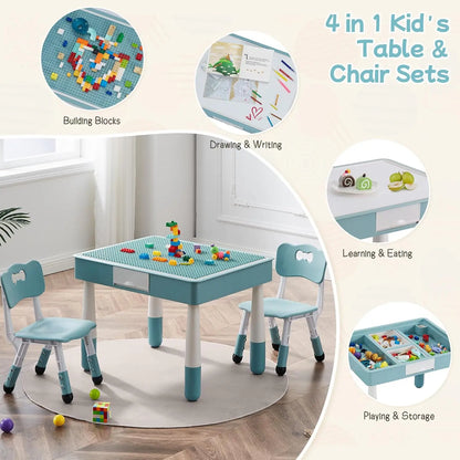 4 in 1 Kids Activity Table and 2 Chairs Set for Kids Ages 3-10