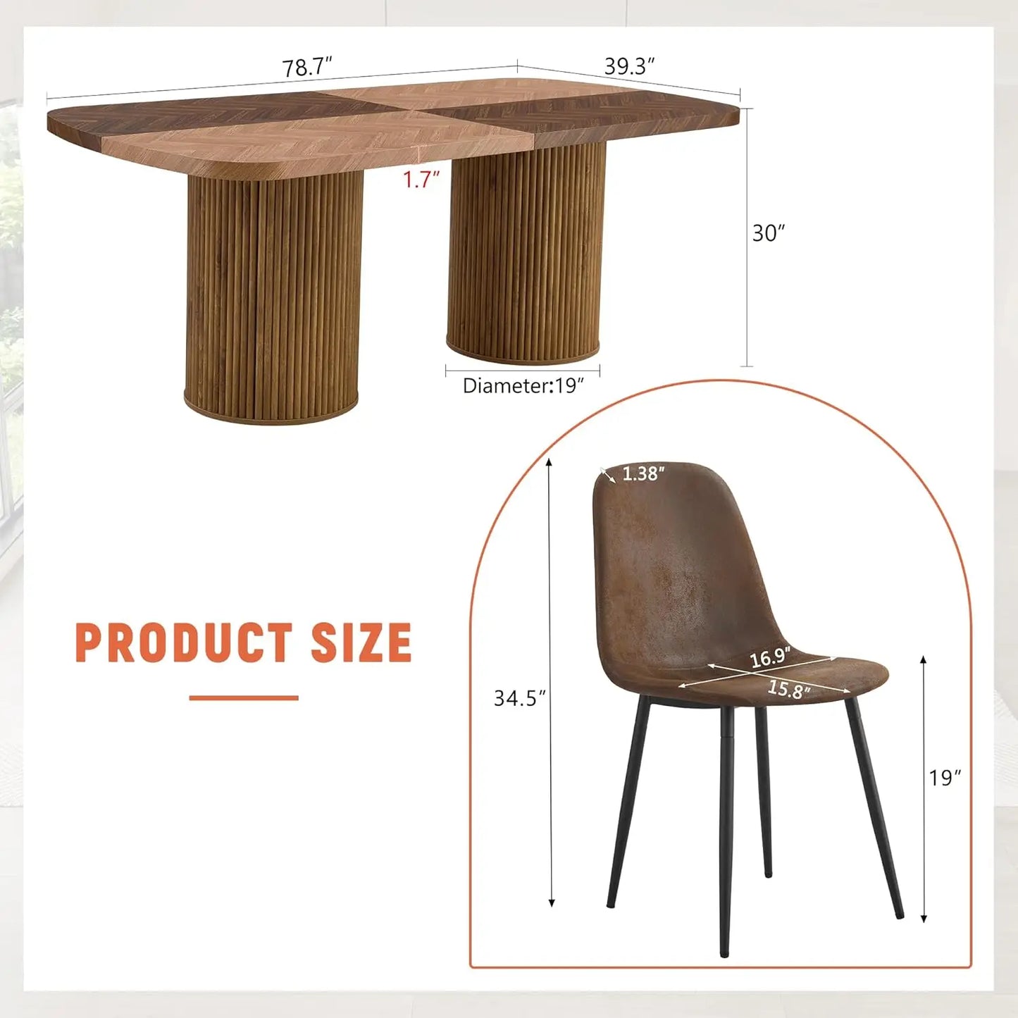 79" Modern Wood Dining Table Set for 8