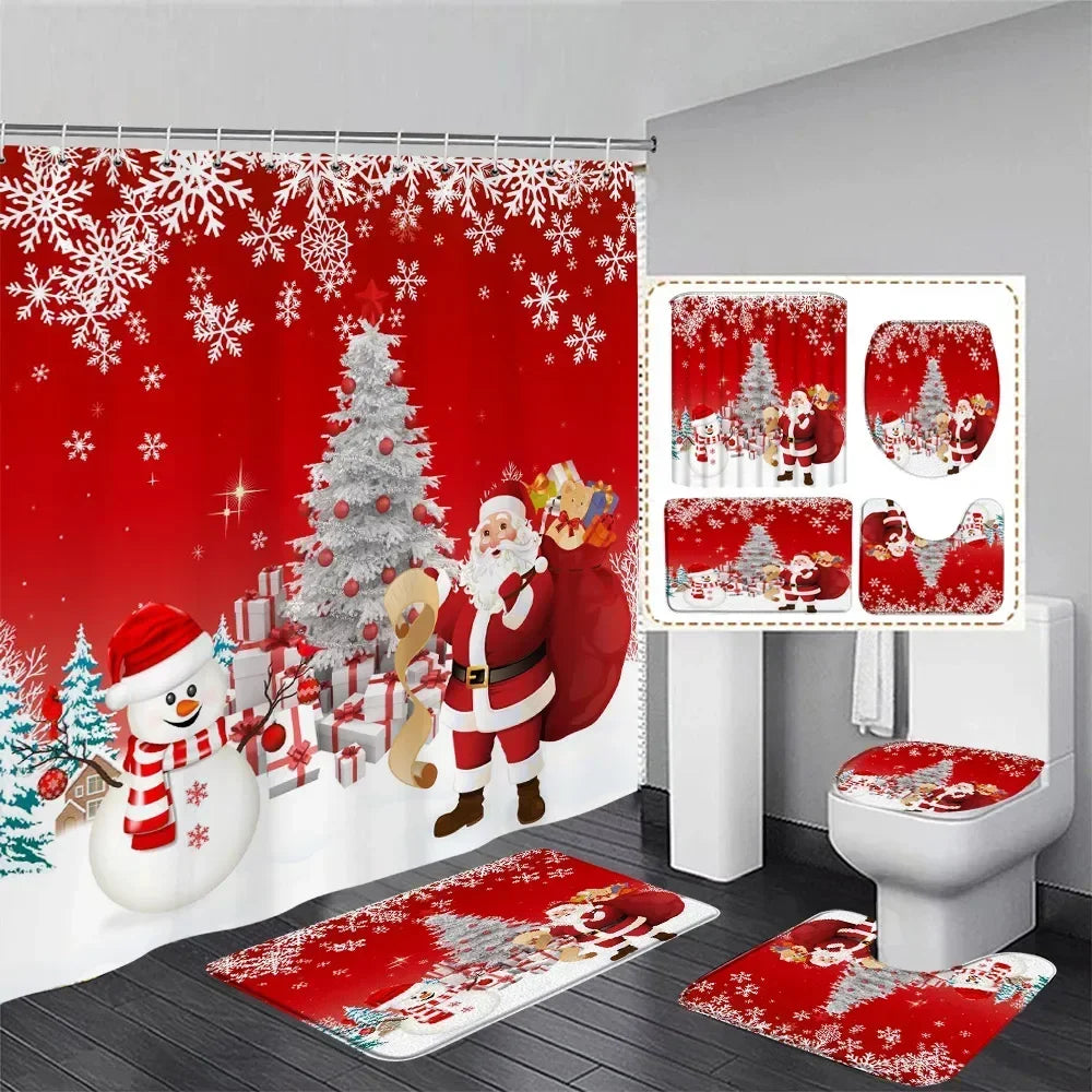 Christmas Shower Curtain & Bath Mat Set