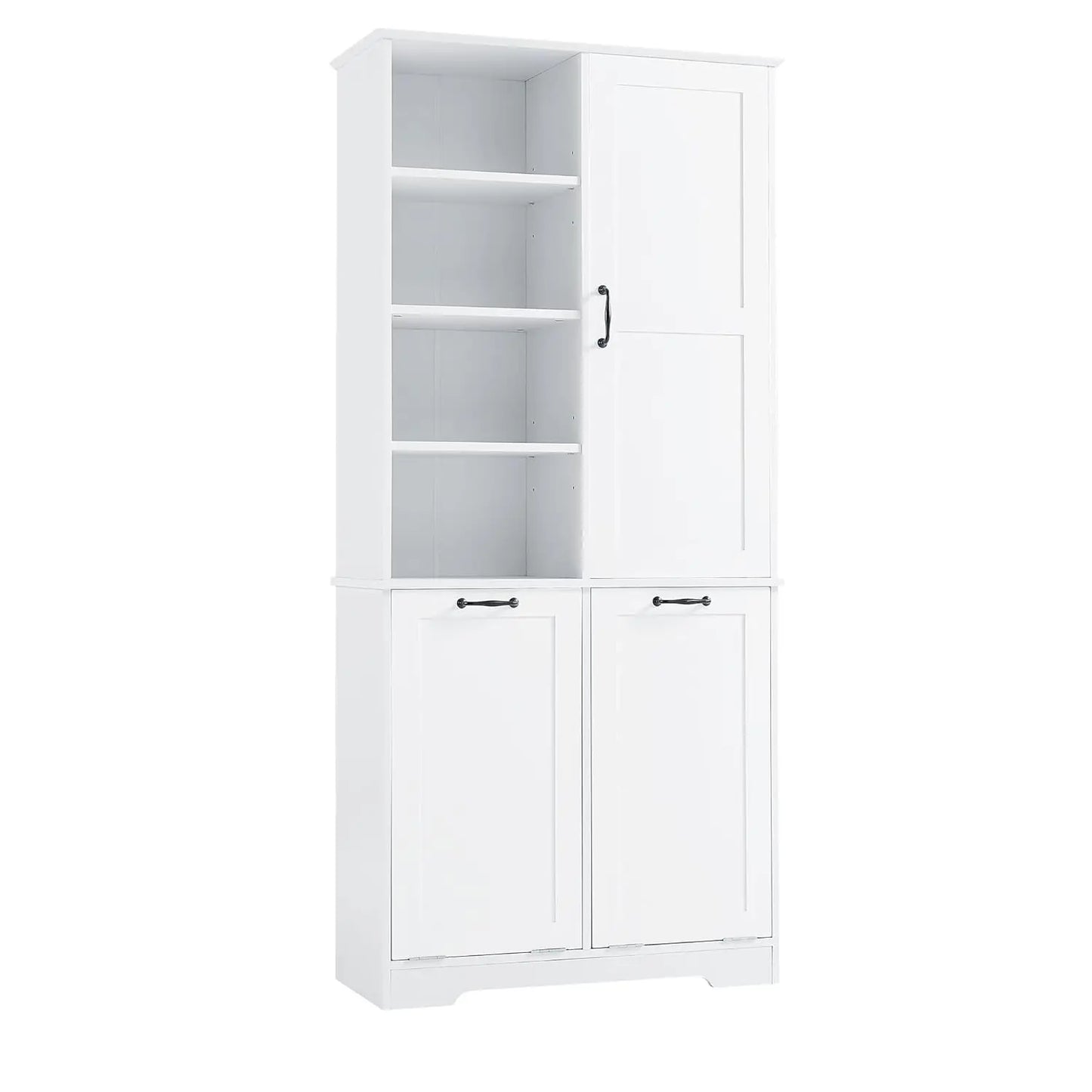 68" Tall Bathroom Storage Cabinet with 2 Tilt Out Laundry Hamper Door & Adjustable Shelves