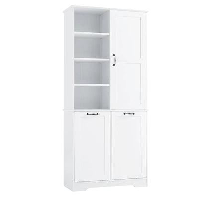 68" Tall Bathroom Storage Cabinet with 2 Tilt Out Laundry Hamper Door & Adjustable Shelves