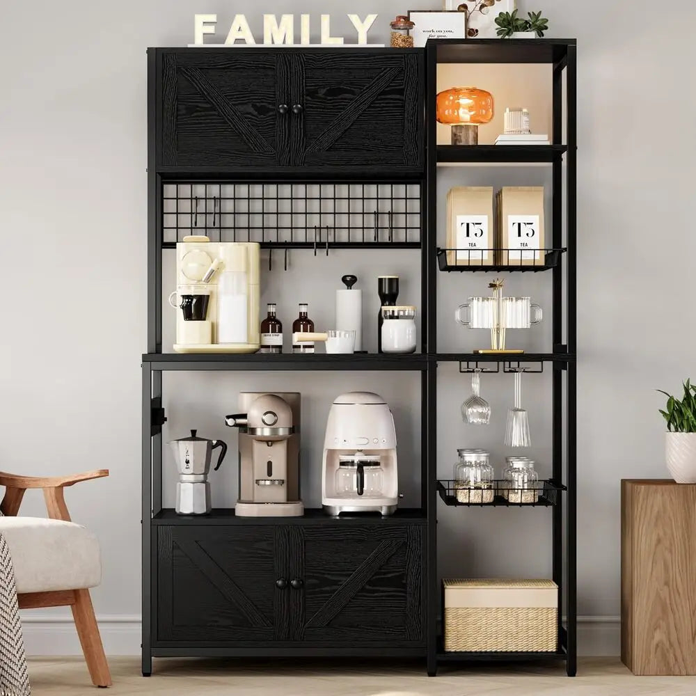 Bakers/ Microwave Stand with 2 Storage Cabinets & Power Outlet