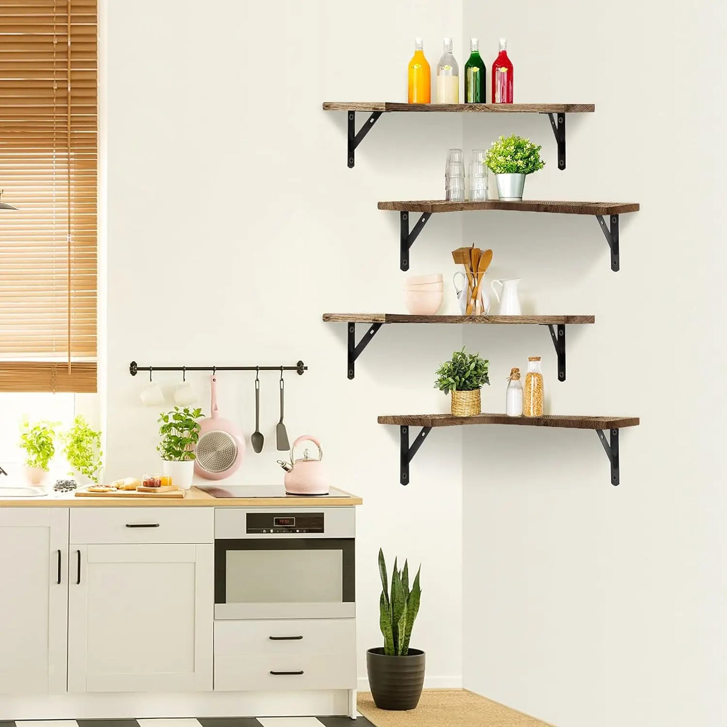 Decorative Corner Floating Storage Shelves, Rustic Wood