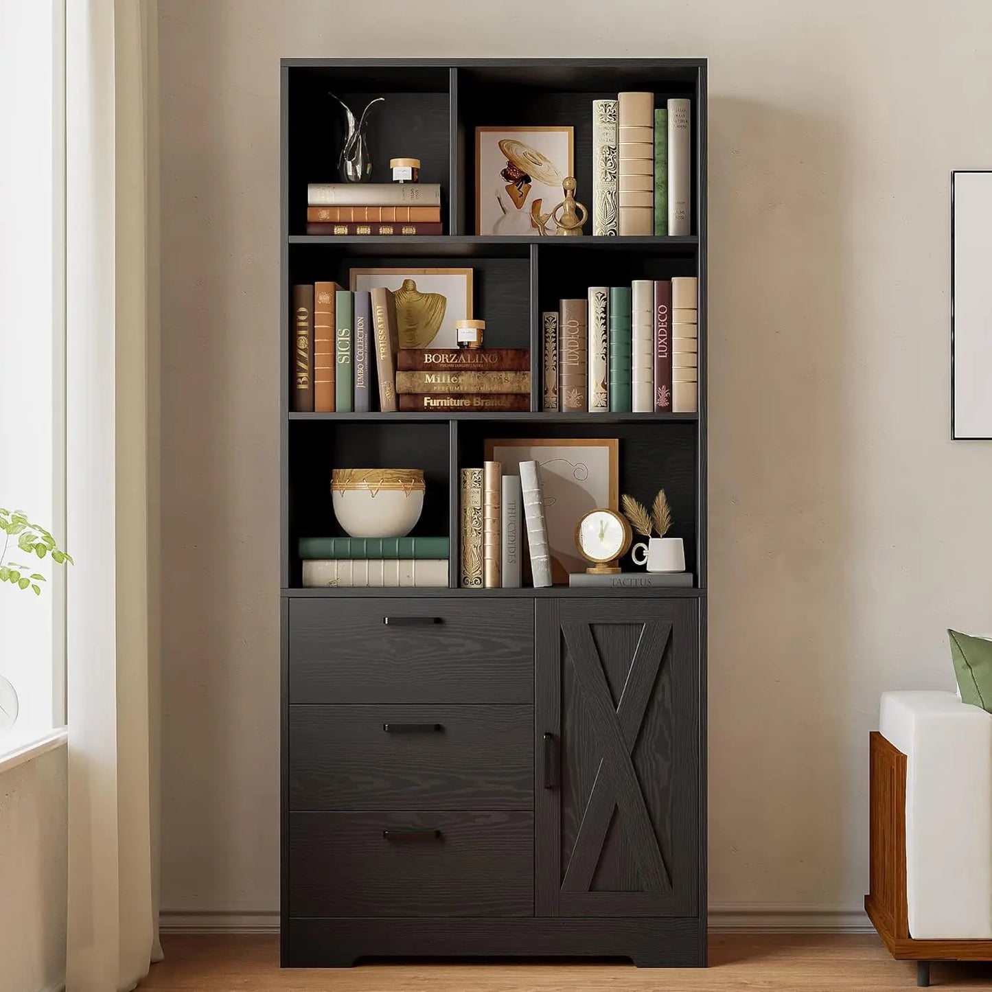 70.9 inch Tall Bookcase with Door & Drawers