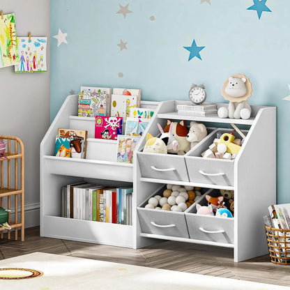 3-Tier Kids Bookshelf with Toy Storage & Drawers, White