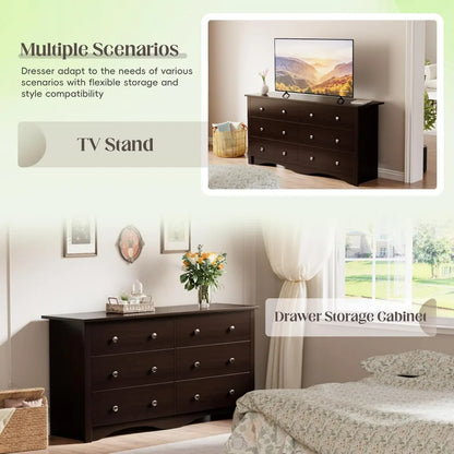 Wide Chest of Drawers with 6 Storage Drawers