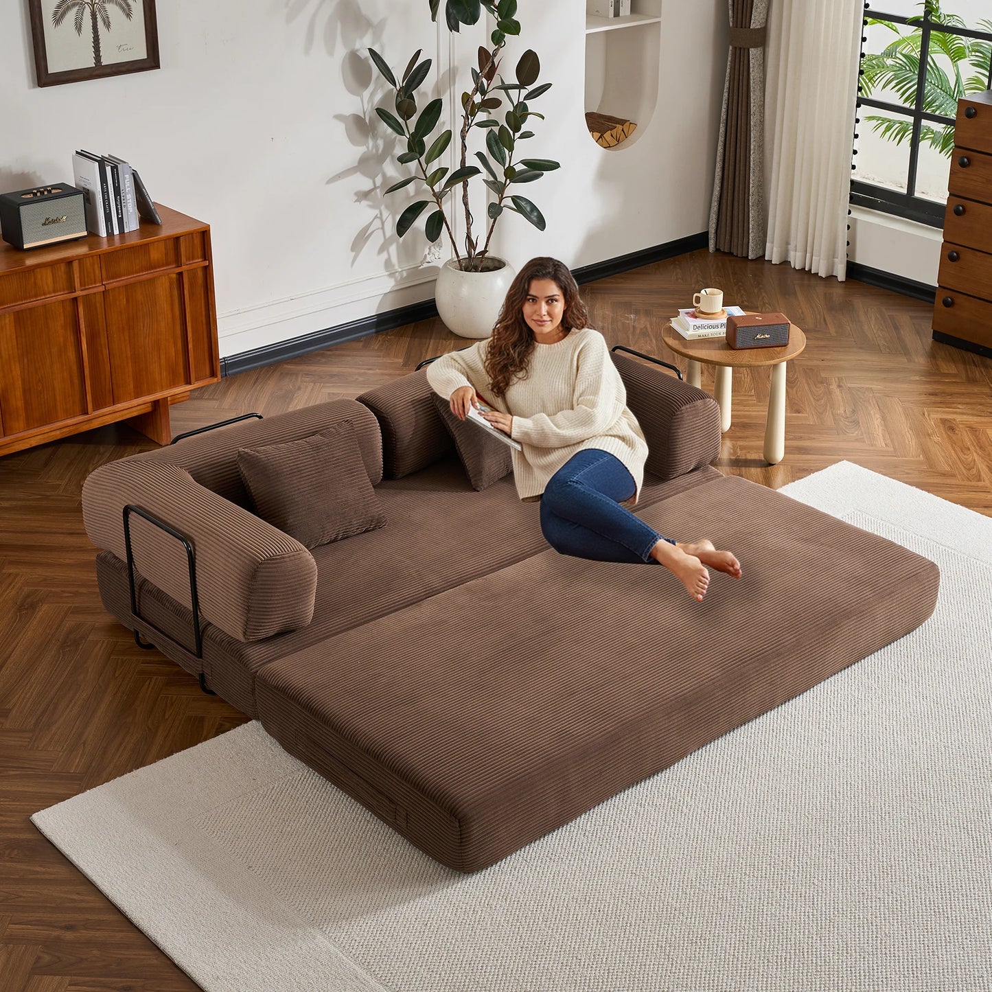 Oversized Corduroy Futon Floor Couch for Small Spaces