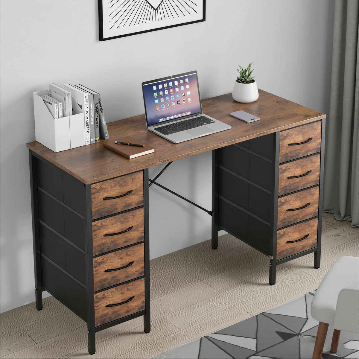 47" Computer Desk with 8 Storage Drawers