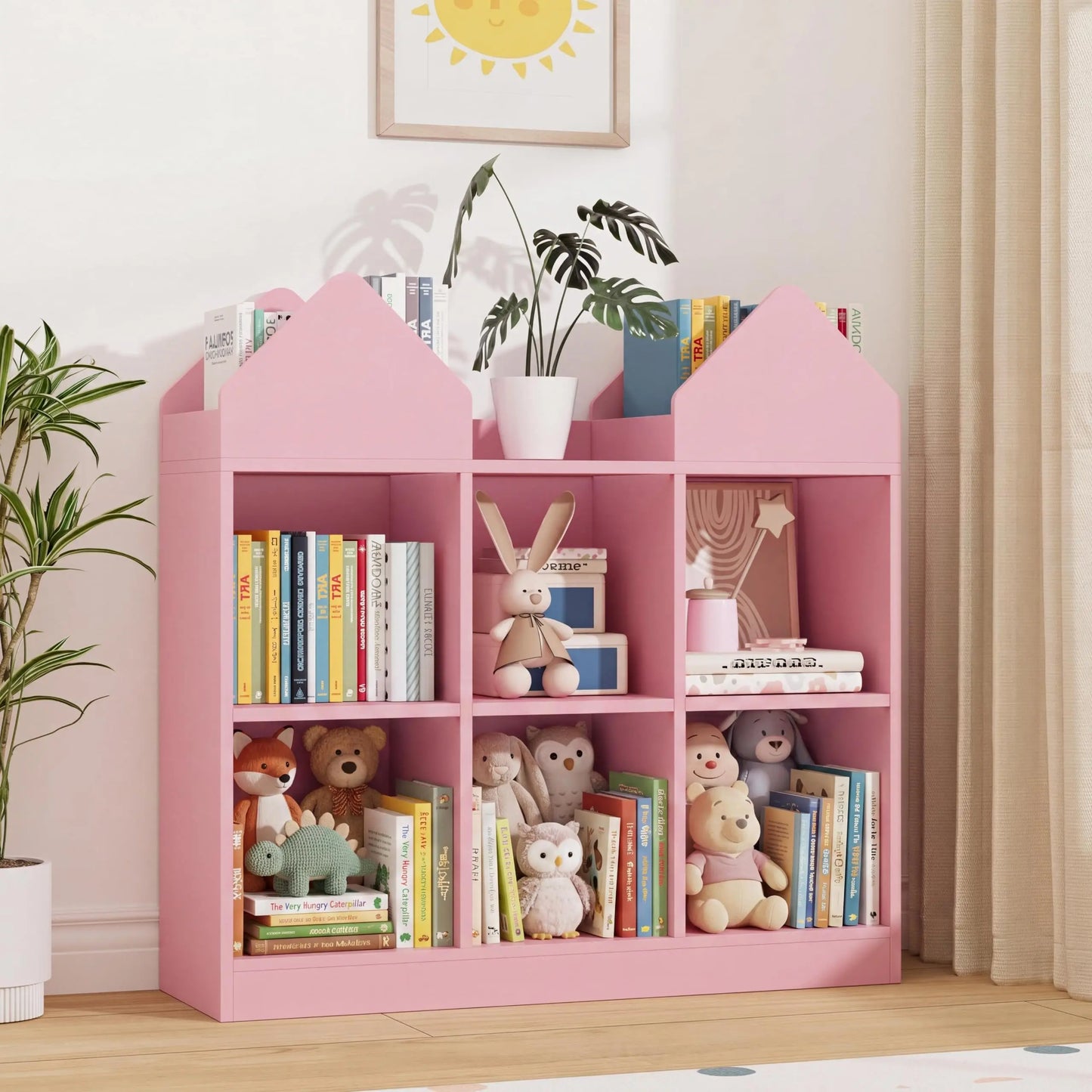 Castle Design Toy Storage Organizer with Book Racks & Open Cubbies