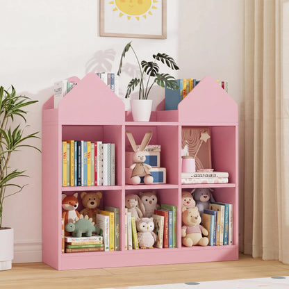 Castle Design Toy Storage Organizer with Book Racks & Open Cubbies