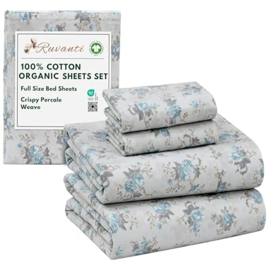 Blue Rose - Crisp Cooling 100% Organic Cotton Percale Bed Sheet Set