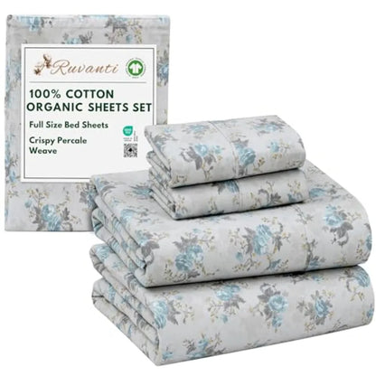 Blue Rose - Crisp Cooling 100% Organic Cotton Percale Bed Sheet Set