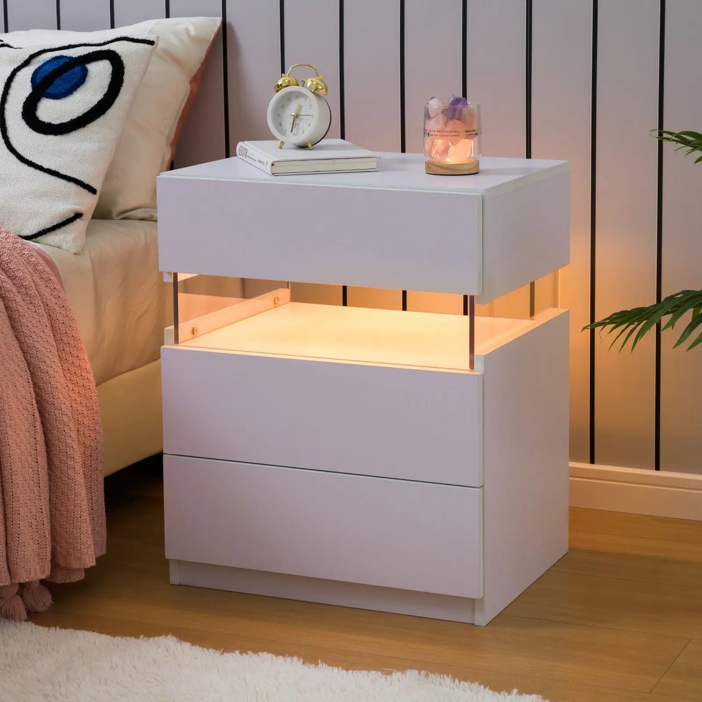 Bedside Tables Set with LED Lighting & 3 Drawers