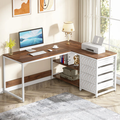 59 inch Corner Desk with Shelves & Storage Drawers