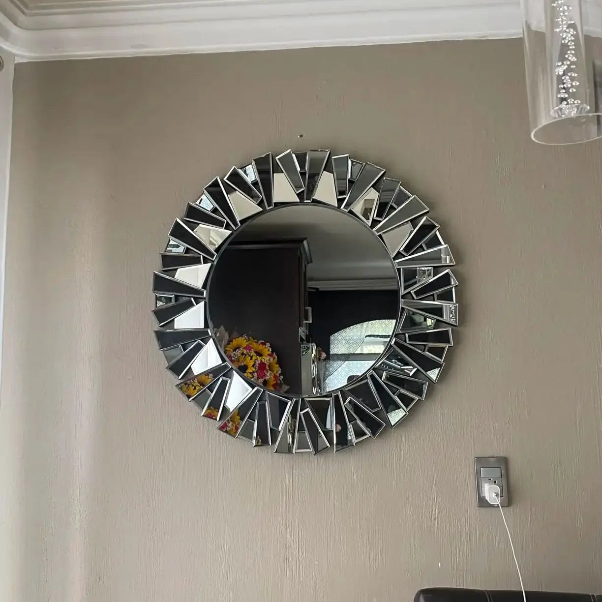 Unique Sunburst Decorative Wall Mirror, 31.5 Inch Round