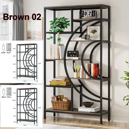 Elegant Geometric 5 Tier Bookshelf with Open Display Shelves