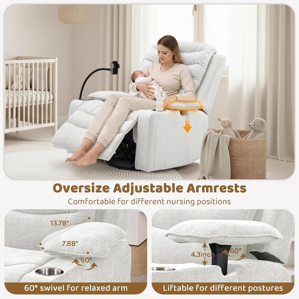 Chenille Swivel Rocking Glider Recliner Nursery Chair
