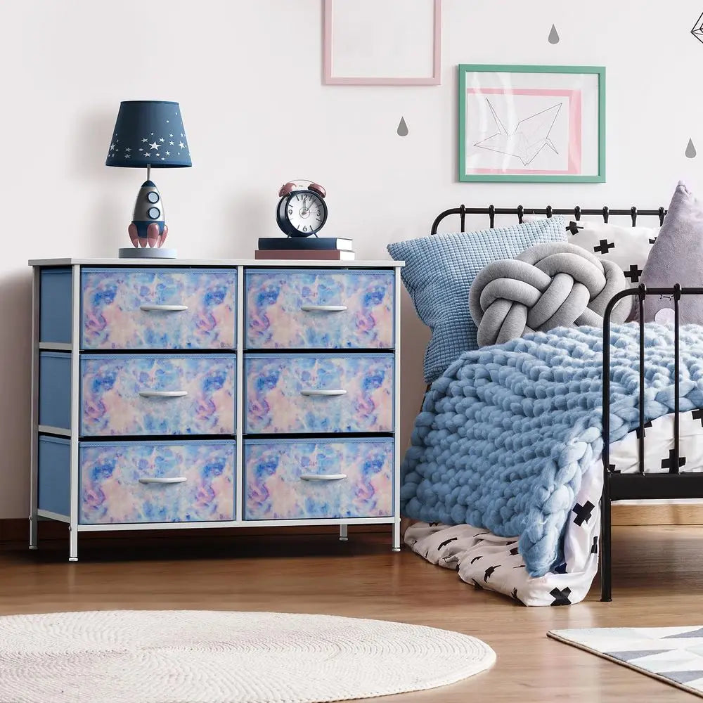 Kids Dresser with 6 Drawers, Steel Frame, Wood Top