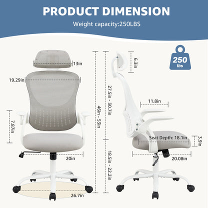 Mesh Ergonomic Office Desk Chair with Adjustable Headrests & Lumbar Support