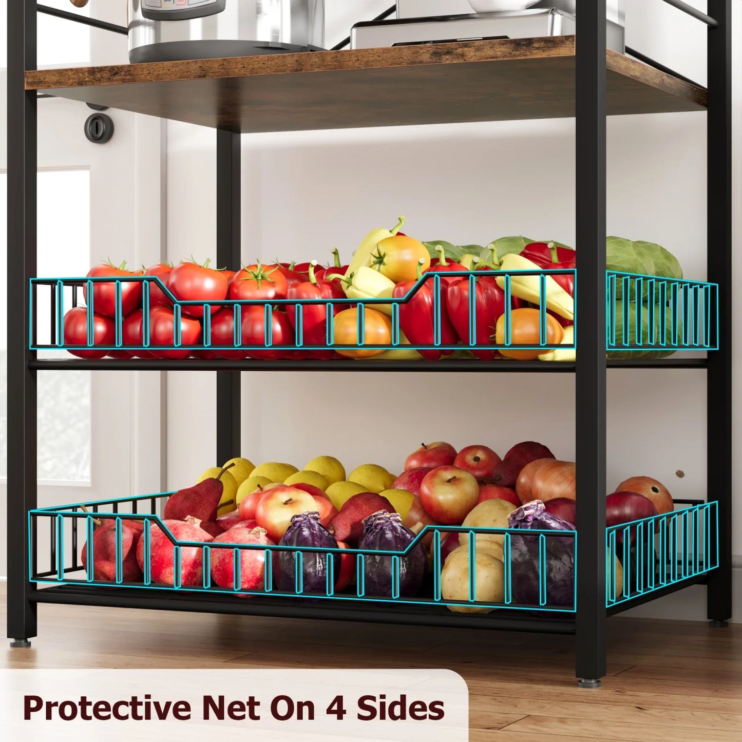 Microwave Oven Stand with 2 Large Wire Basket