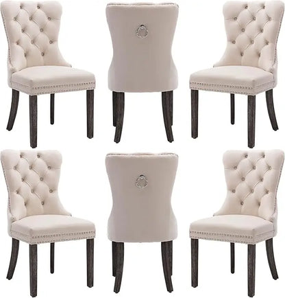 Velvet Dining Chairs Set of 6 with Wood Legs