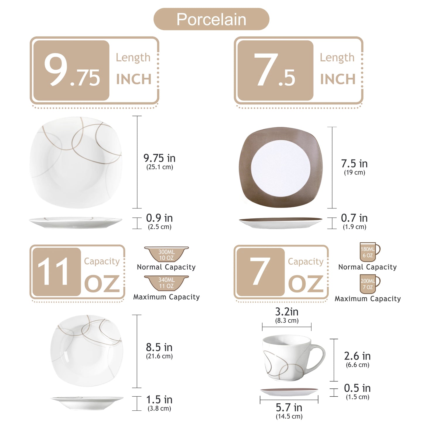 30-Piece Porcelain Ceramic Kitchen Dinner Plate Set