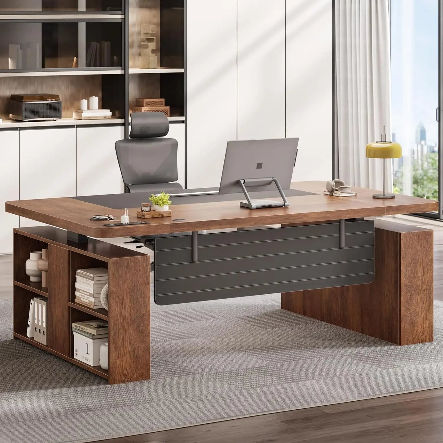 Adjustable Standing Executive Desk with Storage & Power Outlets