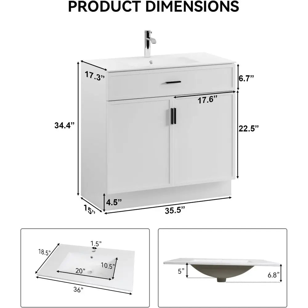 36 Inch Freestanding Wooden Bathroom Vanity with Sink