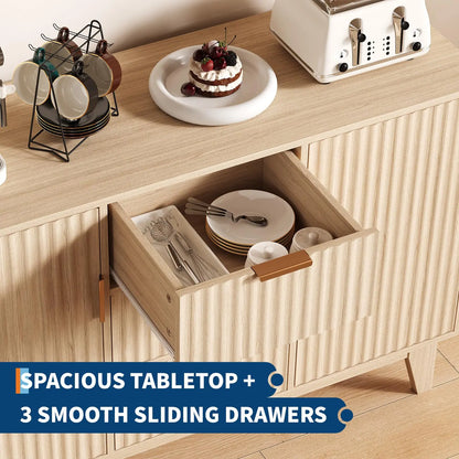 47.2" Fluted Buffet Cabinet With 3 Drawers & 2 Doors
