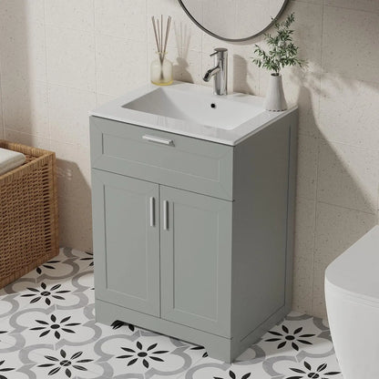 24 Inch Wooden Bathroom Vanity with Ceramic Sink