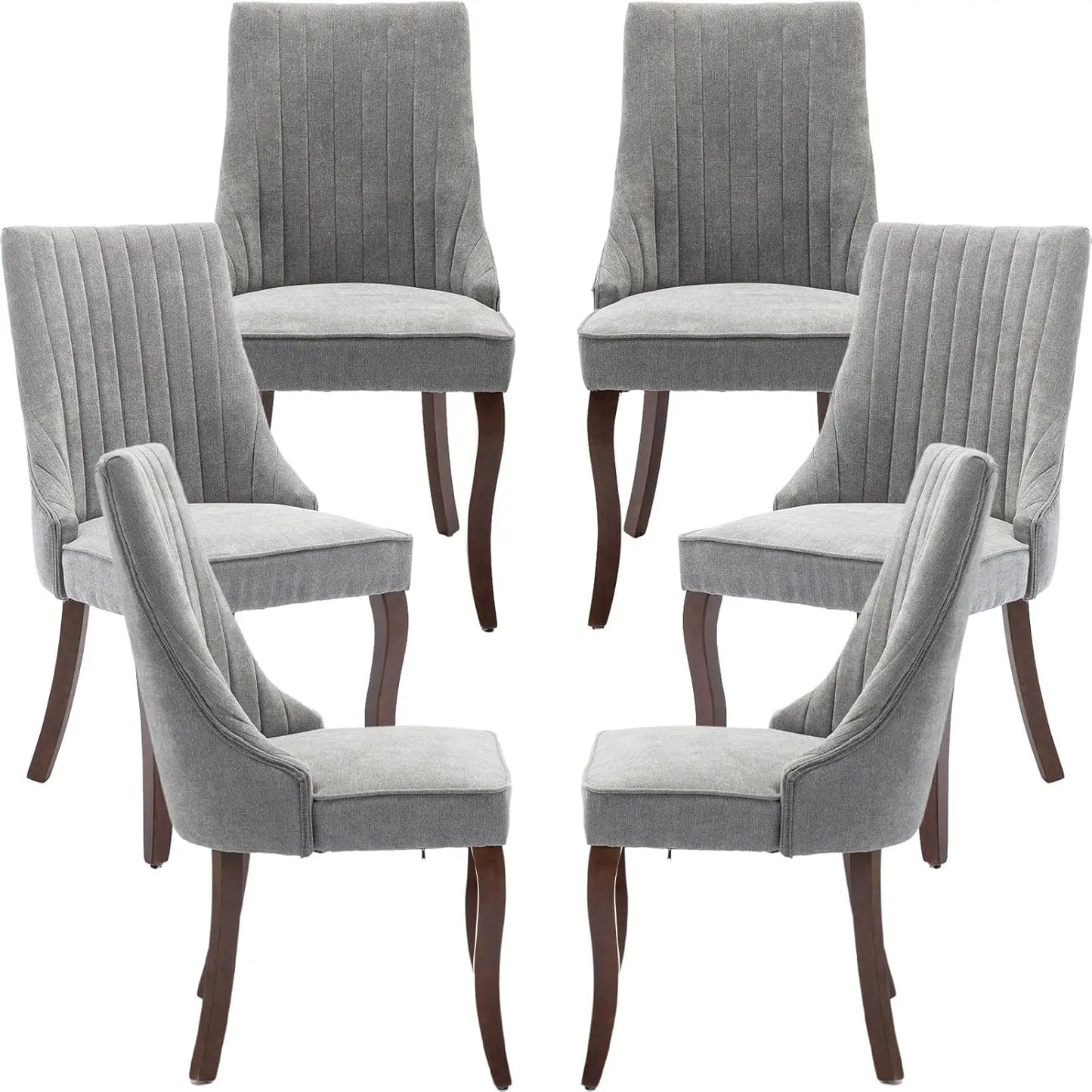 Set of 6 Velvet Upholstered Dining Chairs with Wood Legs