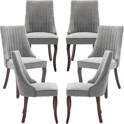 Set of 6 Velvet Upholstered Dining Chairs with Wood Legs
