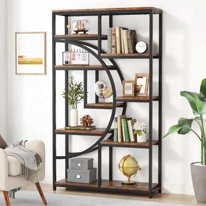 Elegant Geometric 5 Tier Bookshelf with Open Display Shelves