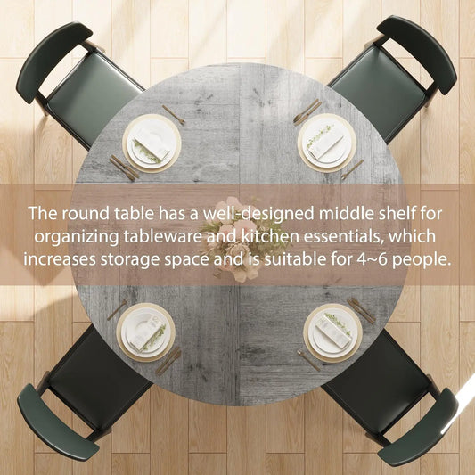 [ TABLE ONLY] 42" Round Kitchen Table with Storage Shelf