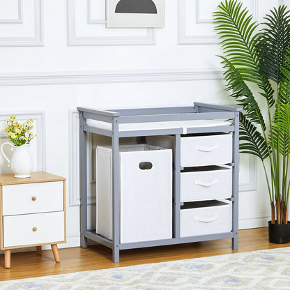 Wooden Diaper Changing Station Dresser with Laundry Hamper
