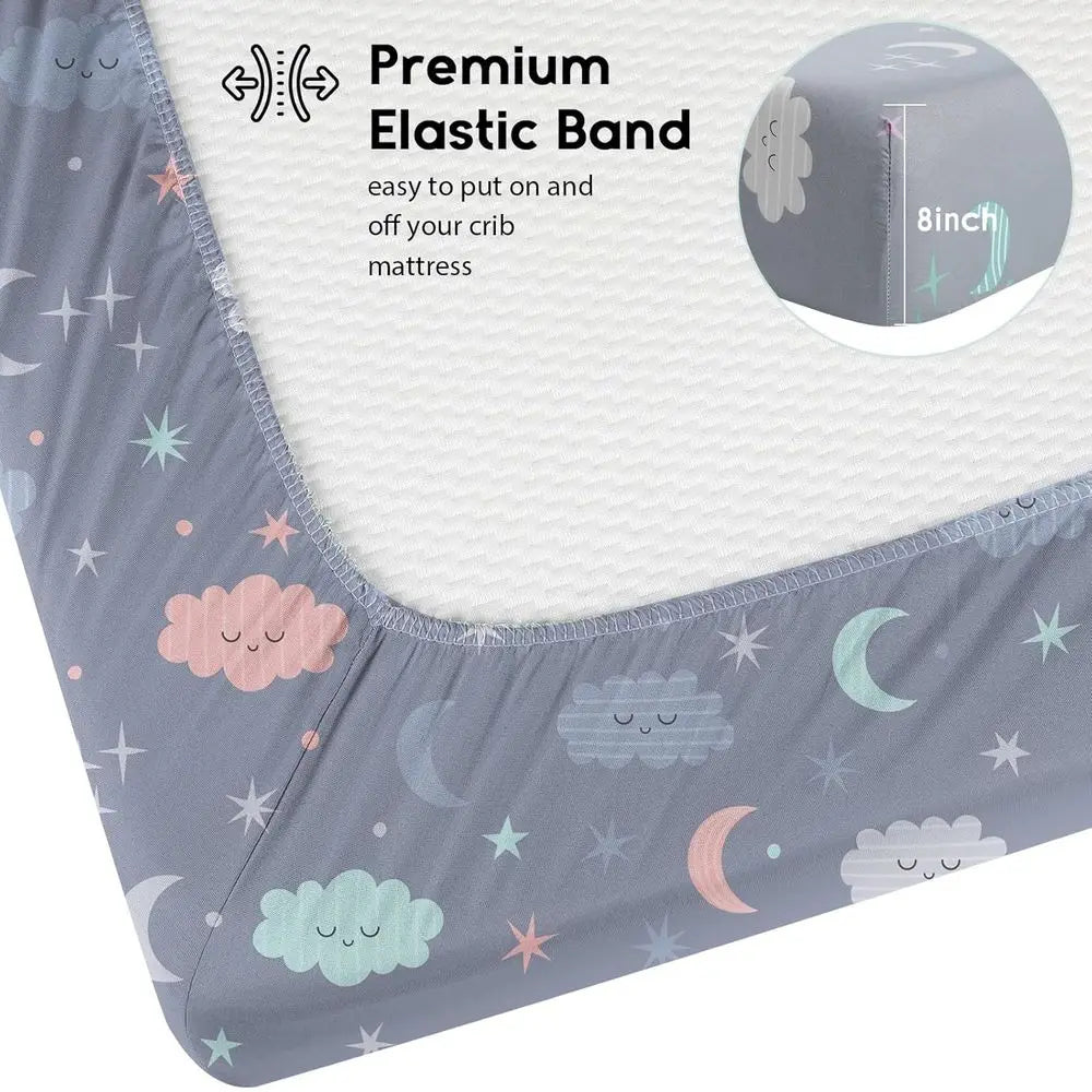 2-Pack, Cloud-Printed Microfiber Crib Sheets, 28x52x8in