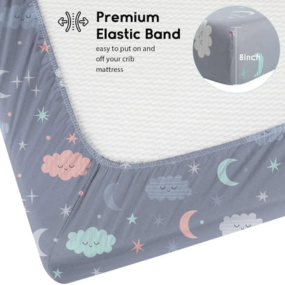 2-Pack, Cloud-Printed Microfiber Crib Sheets, 28x52x8in
