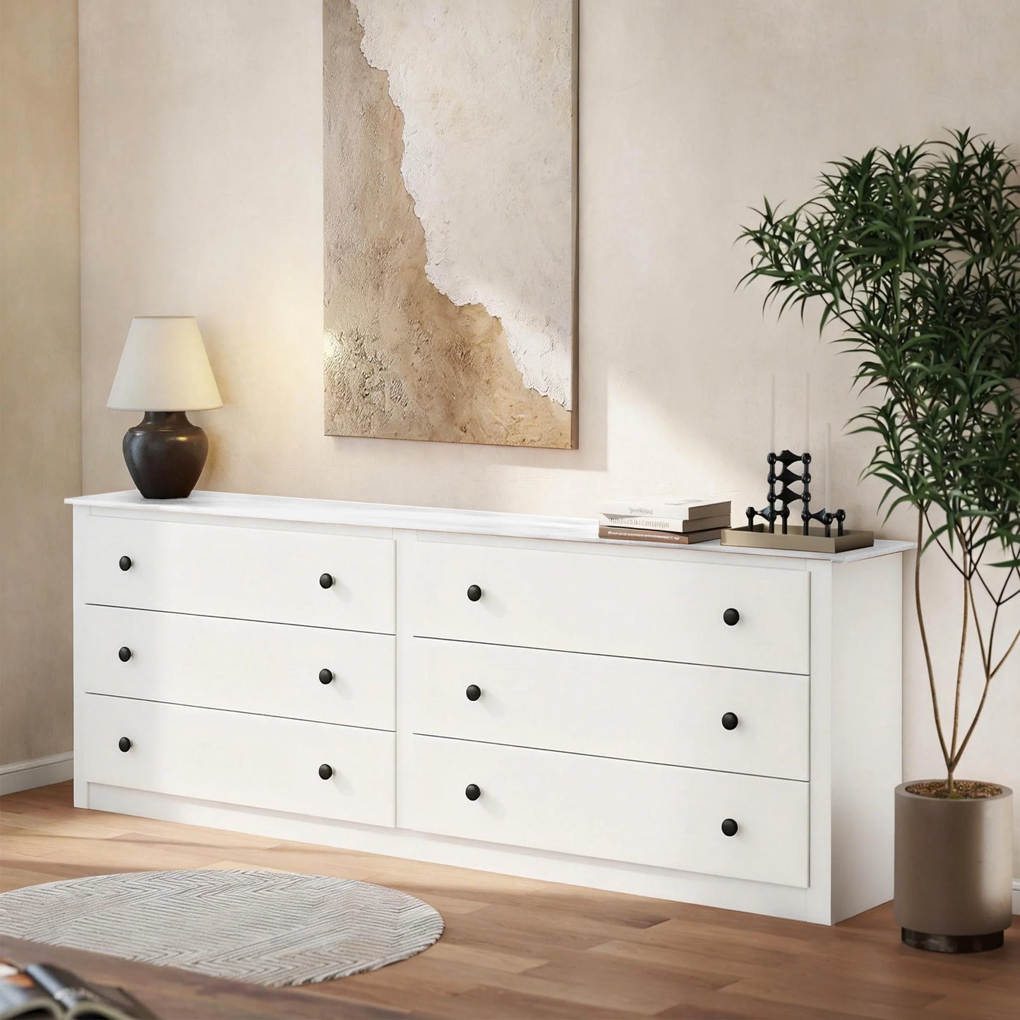 59" Wide Chest of Drawers with 6 Wood Drawers for Storage