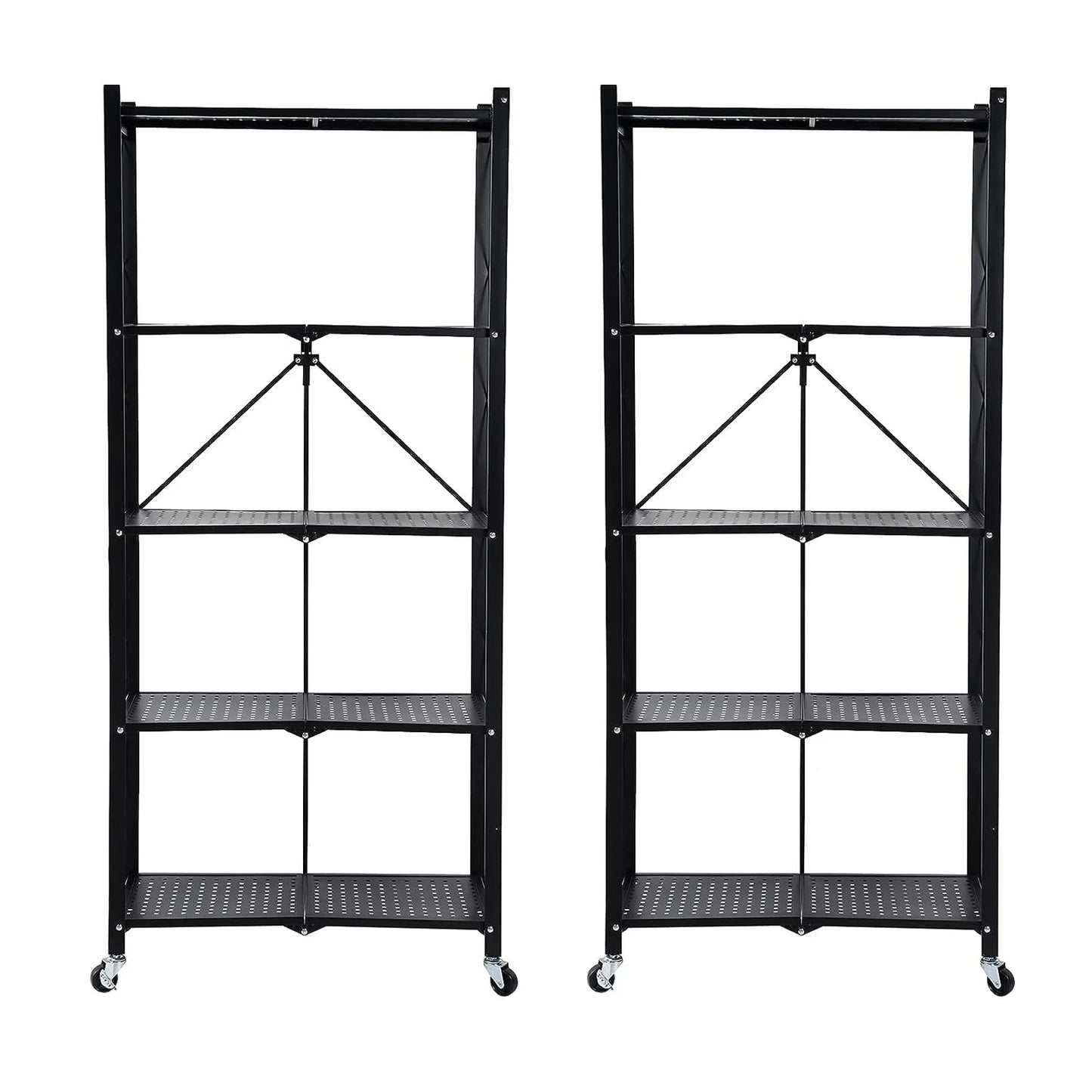 Foldable 5 -Tier Metal Storage Shelving Unit with Wheels