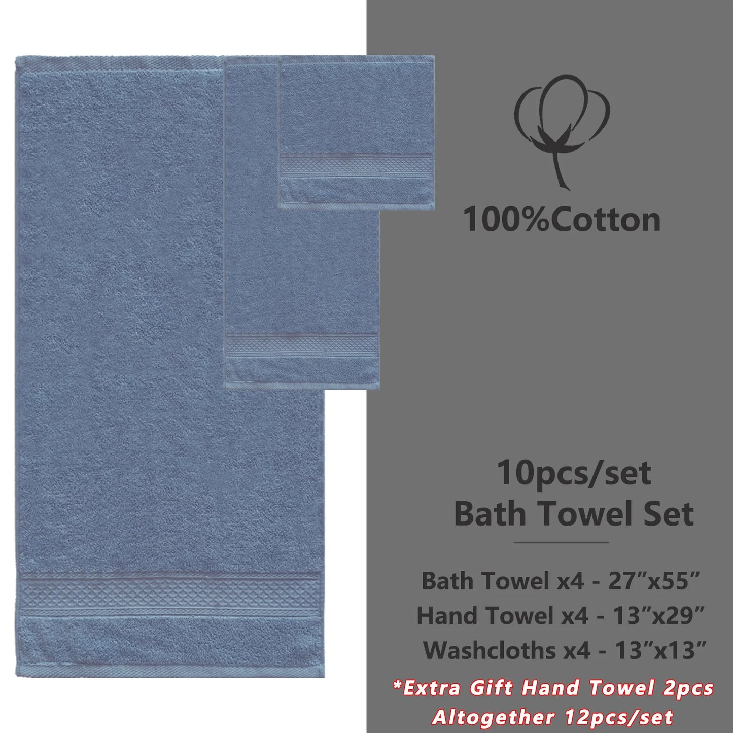 20/16/10pcs Cotton Soft Bath Towel Set for Bathroom