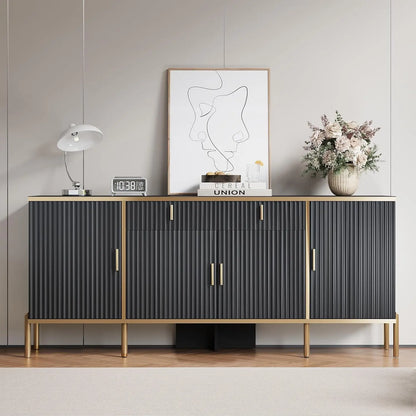 Fluted Storage Sideboard with Adjustable Shelves & Pop-Up Doors
