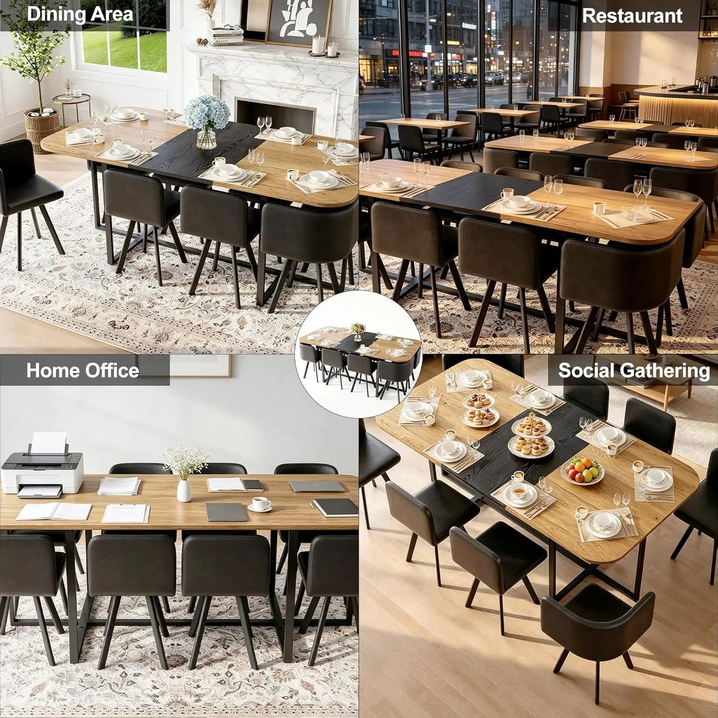 9-Piece Space-Saving Two-Tone Wood Grain Dining Table Set
