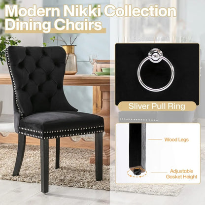 Velvet Dining Chairs Set of 6 with Wood Legs
