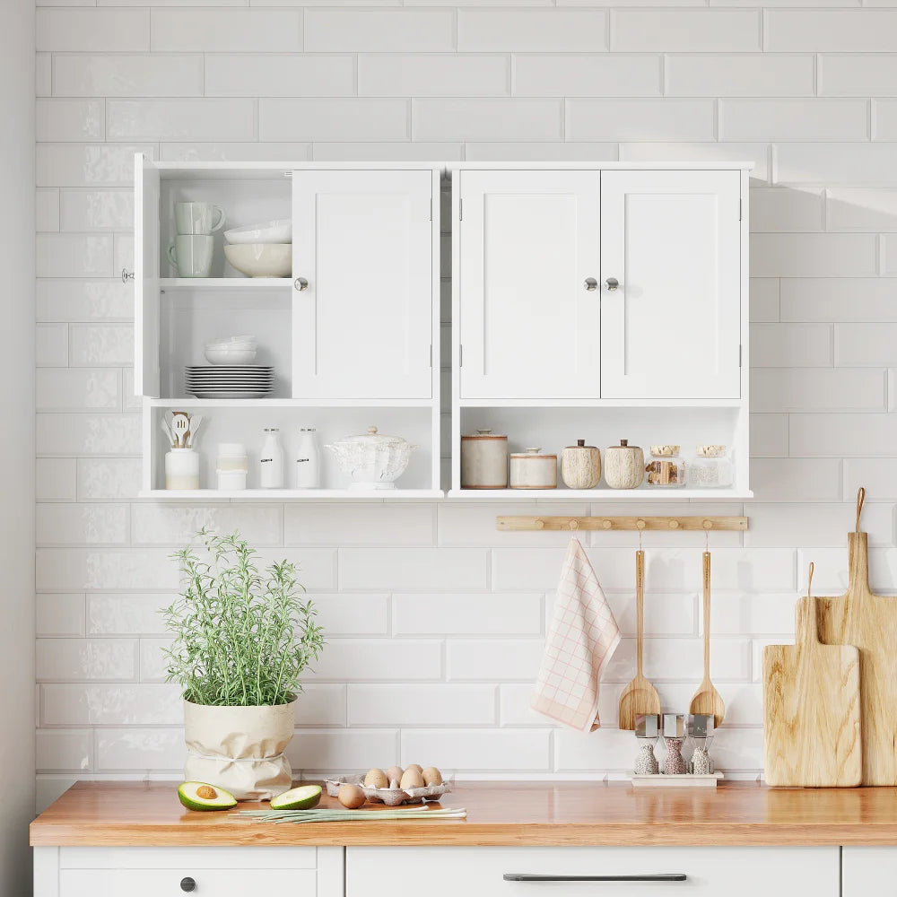 3-Tier Bathroom Wall Cabinet with Doors & Adjustable Shelves