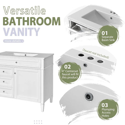 36" Bathroom Vanity Set with Mirror, Cabinet & Single Sink