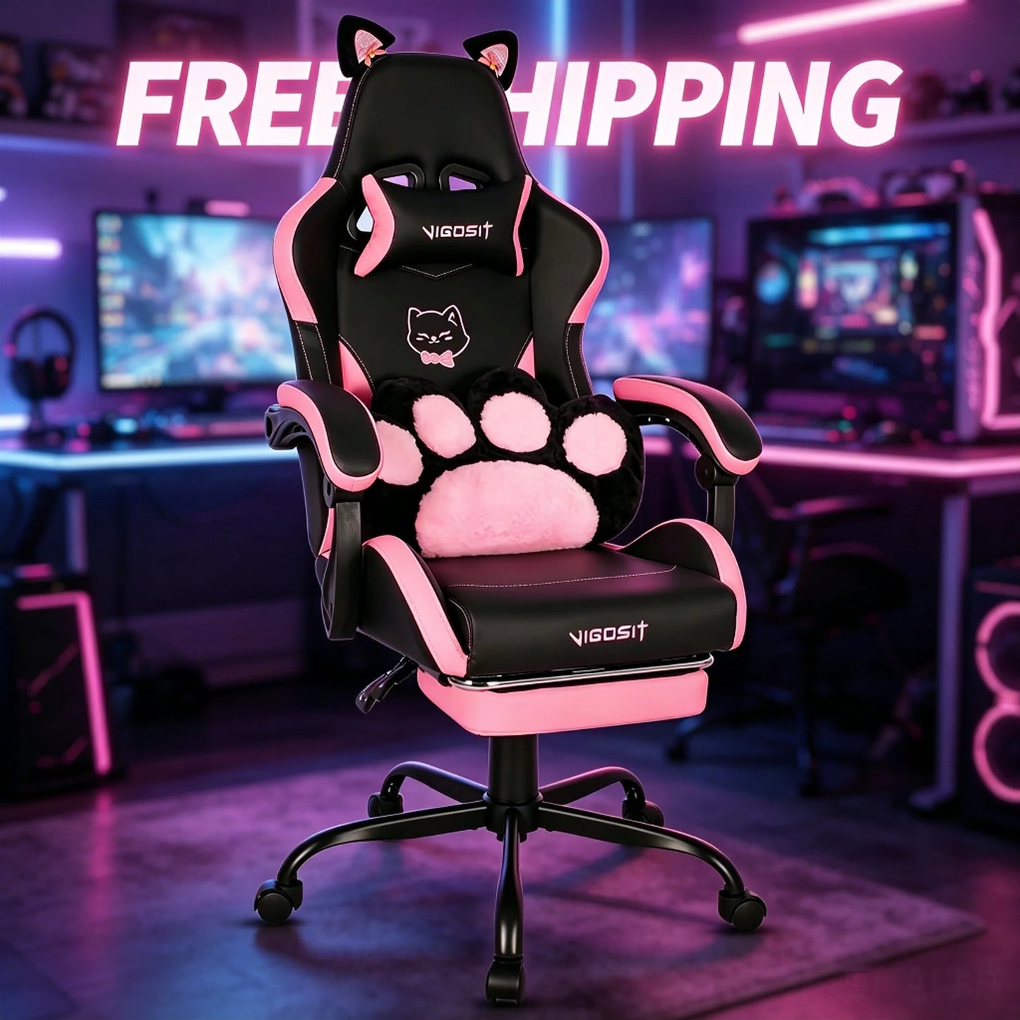 Ergonomic Computer Chair with Footrest, Headrest & Lumber Support