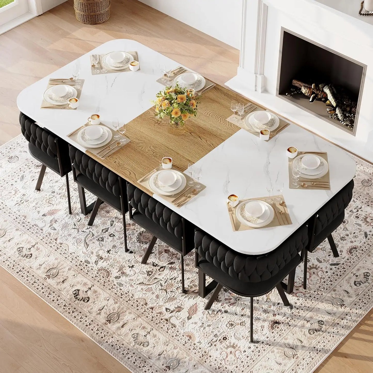 9-Piece Space-Saving Two-Tone Wood Grain Dining Table Set