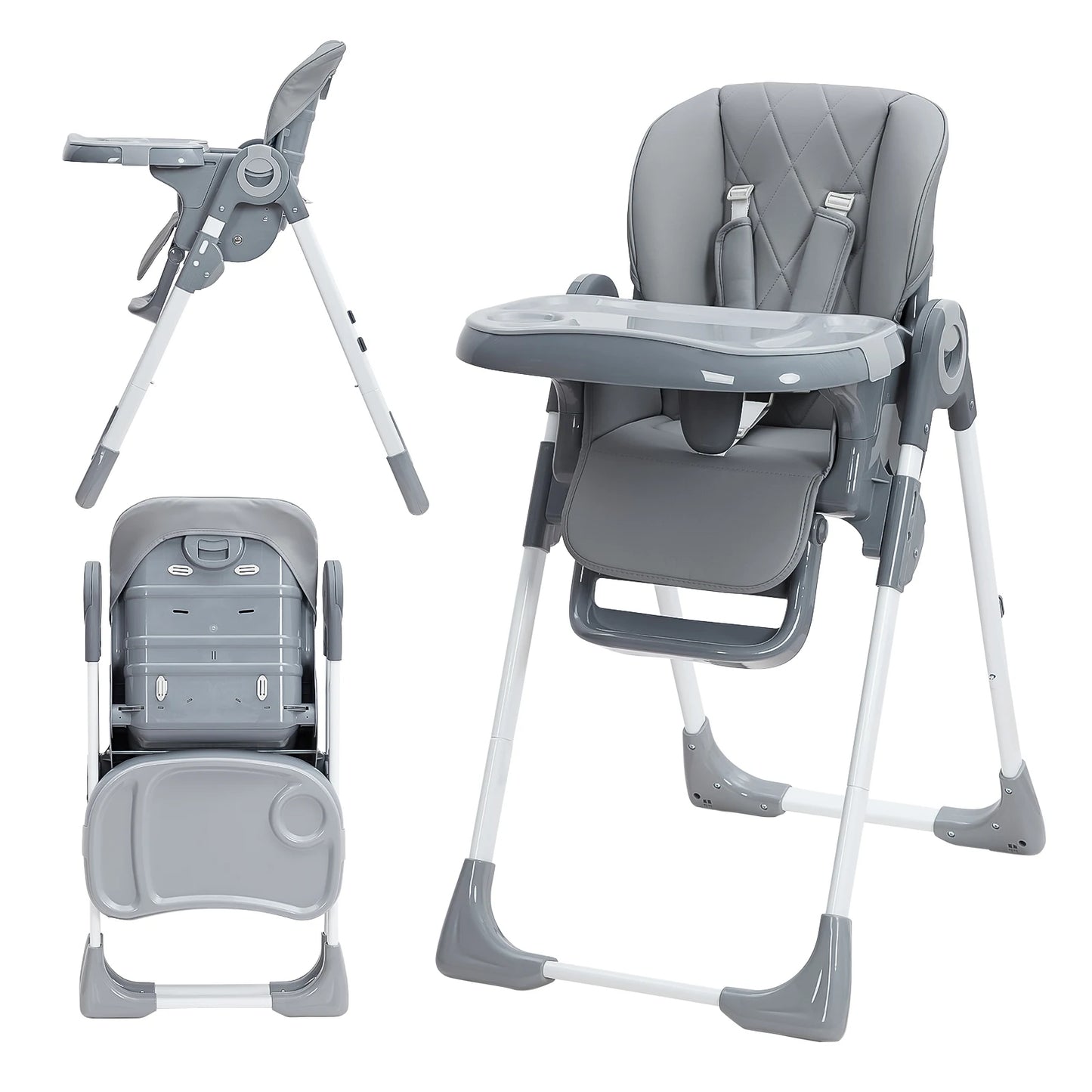 Foldable Infant High Chair with Adjustable Height and Recline
