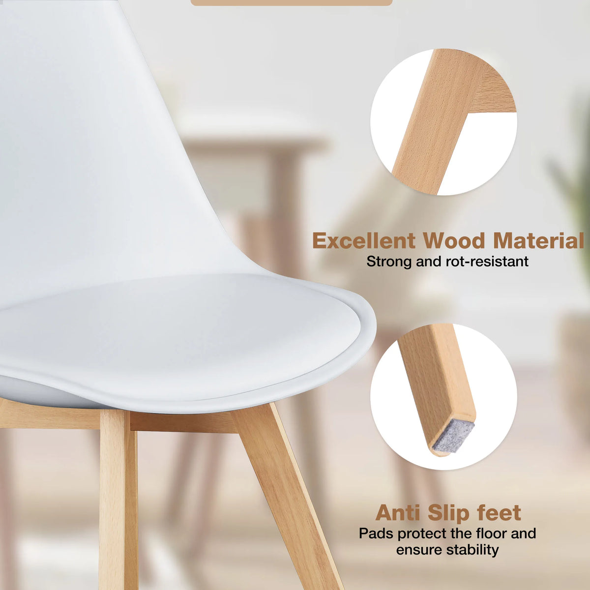4 Leather Dining Chairs with Wood Legs