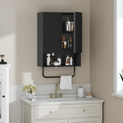 Wall Mounted Medicine Cabinet w/ Towel Bar & Adjustable Shelf